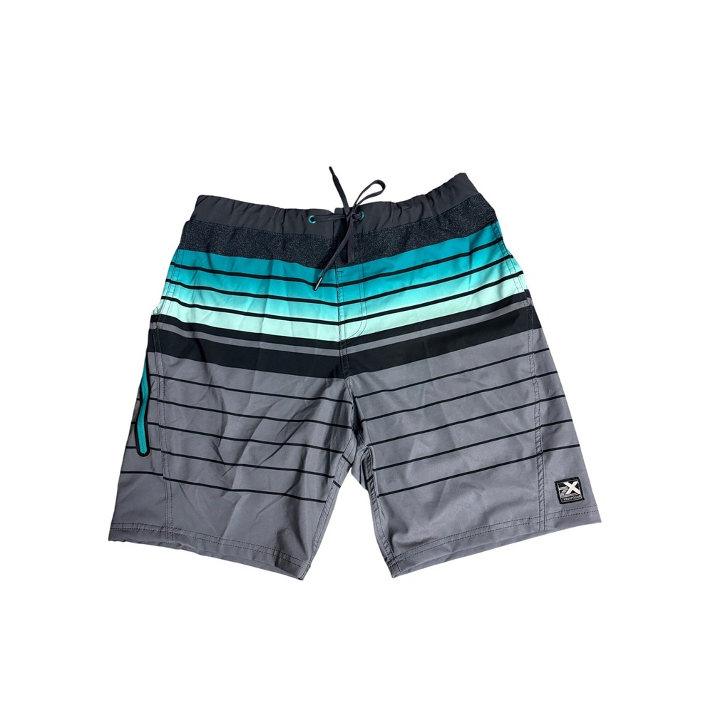ZeroXposur Mens Swim Trunks Striped Board Shorts Teal Grey A88111S Medium NEW